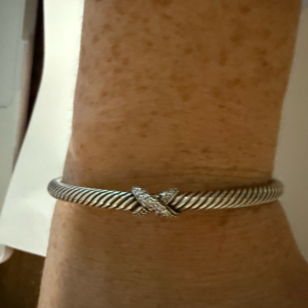 David Yurman Silver Cable Bracelet with Diamonds